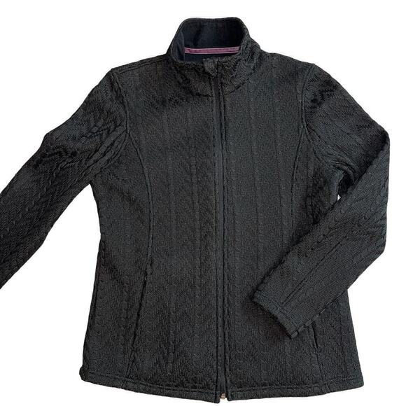 Boston Traders Cable Knit Sweater Jacket Full Zip Black Fleece Lined Size M - Picture 1 of 16